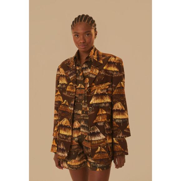 FARM Rio Jackets & Blazers - Farm Rio Shuhu Brown Cutout Single-breasted Long Sleeve Blazer Jacket, size L